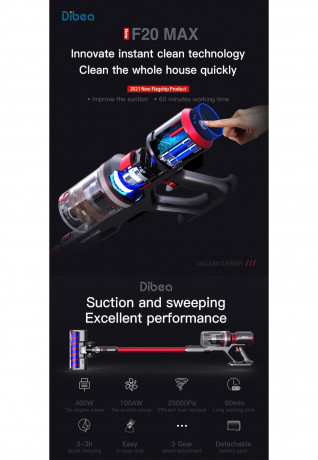 Blue Chilli Blue Chilli Akku-Stielstaubsauger Staubsauger F20 MAX, 25 kPa fur grundliche und effiziente Reinigung, 400,00 W, beutellos, 60Min (29,6V, 2000mAh), Zyklon + Baumwollfilter H13, 70dB, 100Luftwatt Беспроводной пылесос Blue Chilli F20 MAX, 25 кП