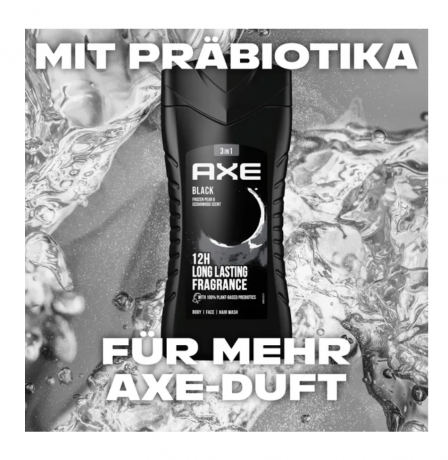 AXE 3-in-1 Duschgel & Shampoo Black 250ml, Гель для душа и шампунь 3-в-1 250мл
