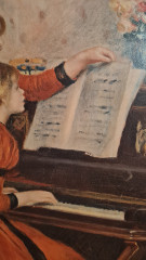 Картина винтажная K.Ferd.Heckel "Девушка и учительница игры на фортепиано", в деревянной раме, 67 x 55 см, Германия, 1960-1970гг.