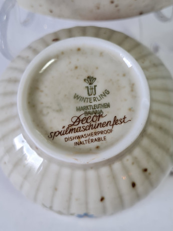 Чайная пара винтажное Winterling Marktleuthen Bavaria в бежевых тонах с крапинками и яркими цветами, керамика, Германия, 1960-70гг.