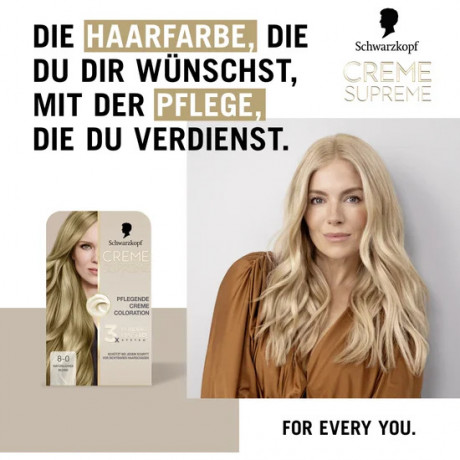 Schwarzkopf Creme Supreme Pflegende Coloration 8-0 Natuerliches Blond, 1 St., Schwarzkopf Creme Supreme стойкая крем-краска для волос 8-0 Натуральный блонд, 1 шт.
