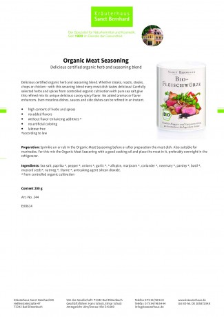 Krauterhaus Sanct Bernhardt Organic Meat Seasoning, 200 г