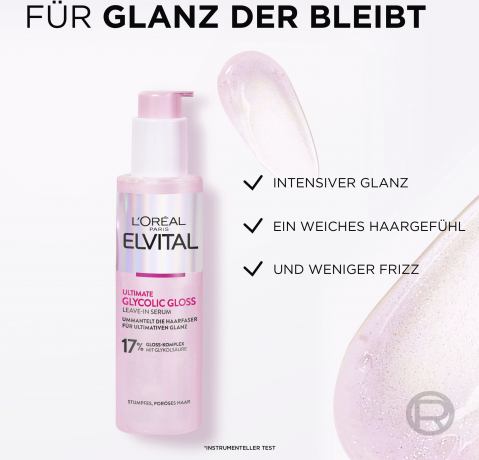 L'Oreal Paris Elvital Glycolic Gloss Leave-In Serum, 150 ml, Несмываемая сыворотка с гликолевой кислотой для гладкости, мягкости и зеркального блеска волос, 150 мл