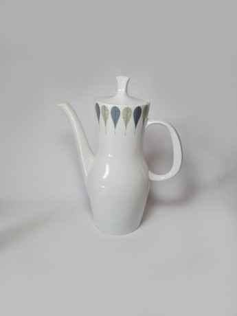 Thomas Чайный фарфоровый набор "Листья" в зелено-синих тонах: чайник, молочник, сахарница, Германия, 1960-70гг.