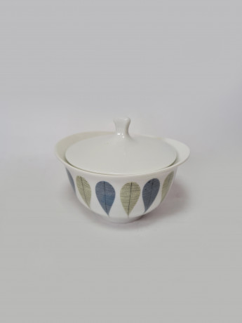 Thomas Чайный фарфоровый набор "Листья" в зелено-синих тонах: чайник, молочник, сахарница, Германия, 1960-70гг.