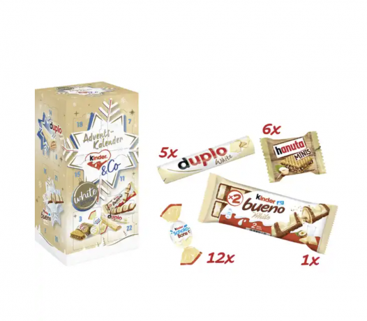 Ferrero Kinder & Co. White Adventskalender 2025 3stk Адвент-календарь Белый, 24 сладких сюрприза, 3 штуки х 263 грамма