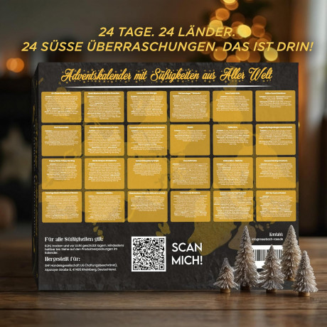  Worldwide Sweets Advent Calendar 2025 Эксклюзивный Адвент-календарь, 24 лакомства со всего мира, 32 см х 37см х 11см, 