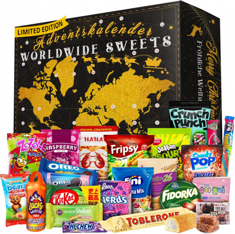  Worldwide Sweets Advent Calendar 2025 Эксклюзивный Адвент-календарь, 24 лакомства со всего мира, 32 см х 37см х 11см, 