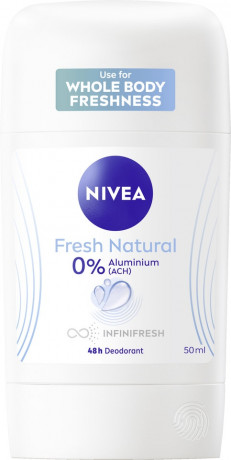 NIVEA Fresh Natural Deodorant Stick, 50 ml, Нивеа Дезодорант стик, 0% алюминия, формула INFINIFRESH, 48ч защита, натуральная свежесть, 50 мл