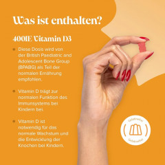 Novomins Vitamin D Kinder 400 IU, 90st, Витамин D3 для детей с 3 лет (Великобритания), 90шт, жевательные витамины с натуральной клубникой, 400МЕ D3, без желатина