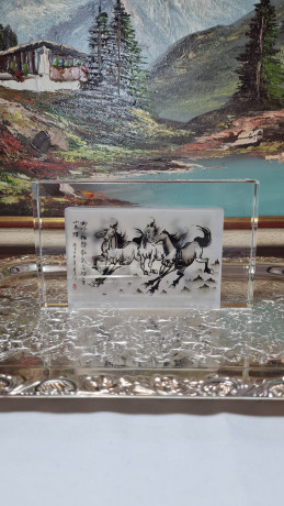 Декоративная 3Д картина в стекле "Лошади. Китай", 18,5 x 3 x 11,5 см, Германия, 1960-70гг.  