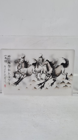 Декоративная 3Д картина в стекле "Лошади. Китай", 18,5 x 3 x 11,5 см, Германия, 1960-70гг.  