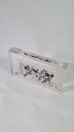 Декоративная 3Д картина в стекле "Лошади. Китай", 18,5 x 3 x 11,5 см, Германия, 1960-70гг.  