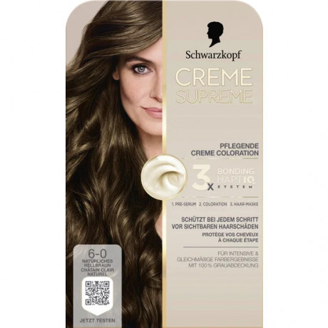 Schwarzkopf Creme Supreme Pflegende Creme Coloration 6-0 Natuerliches Hellbraun, 1 St., Schwarzkopf Creme Supreme стойкая ухаживающая крем-краска для волос 6-0 Натуральный светло-коричневый, 1 шт.