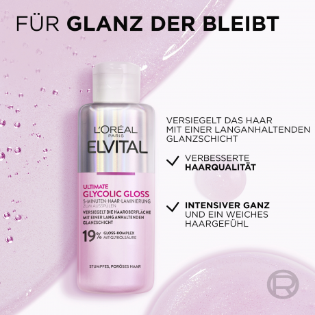 L'Oreal Paris Elvital Glycolic Gloss 5 Minuten Haar-Laminierung, 200 ml, Смываемый уход для домашнего ламинирования волос за 5 минут, с гликолевой кислотой для гладкости и блеска, 200 мл