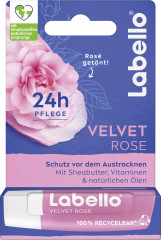 Labello Velvet Rose, Бальзам для губ с маслом ши для питания и смягчения, розовый оттенок и аромат розы, 4,8 г