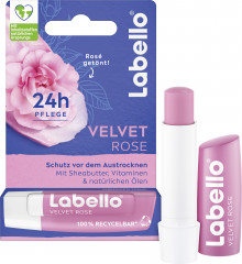 Labello Velvet Rose, Бальзам для губ с маслом ши для питания и смягчения, розовый оттенок и аромат розы, 4,8 г