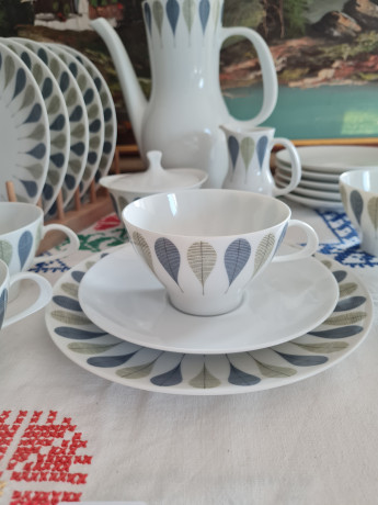 Thomas Чайный фарфоровый набор "Листья" в зелено-синих тонах, Германия, 1960-70гг.