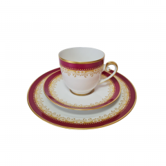 Hutschenreuther Arzberg Bavaria Фарфоровое чайное трио в красных тонах с золотым узором, Германия, 1960-70гг.