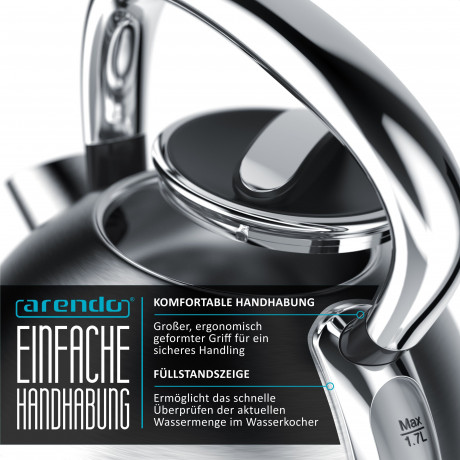 Arendo Arendo Wasserkocher, 1,7 l, 2200 W, Edelstahl Retro Style Vintage, LED Temperaturanzeige, silber Чайник Arendo, 1,7 л, 2200 Вт, нержавеющая сталь, винтажный стиль ретро, ??светодиодный индикатор температуры, серебристый