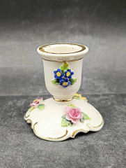 Подсвечник винтажный Von Schierholz с объемными цветами, на 1 свечу, ручная работа, фарфор, 6 х 5.5 см, Германия, 1960-70гг.