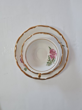 St. BAVARIA Винтажное Чайное трио "Розовые гвоздики" с позолотой Германия, 1960-70гг.