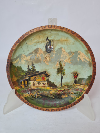 Декоративная тарелка винтажное, резьба по дереву, ручная работа, 18 x 2,5 см, Германия, 1960-70гг.