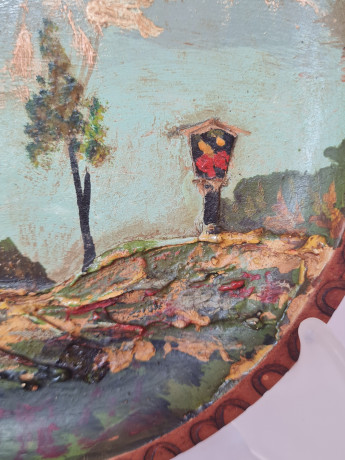 Декоративная тарелка винтажное, резьба по дереву, ручная работа, 18 x 2,5 см, Германия, 1960-70гг.