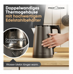 Profi Cook Wasserkocher Электрический чайник 501293 нержавеющая сталь, мощностью 2200 Вт, с автоотключением, тёмно-серый