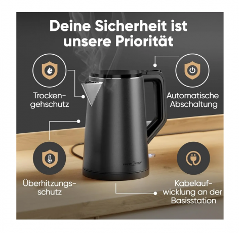 Profi Cook Wasserkocher Электрический чайник 501293 нержавеющая сталь, мощностью 2200 Вт, с автоотключением, тёмно-серый