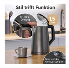 Profi Cook Wasserkocher Электрический чайник 501293 нержавеющая сталь, мощностью 2200 Вт, с автоотключением, тёмно-серый