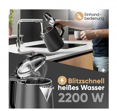 Profi Cook Wasserkocher Электрический чайник 501293 нержавеющая сталь, мощностью 2200 Вт, с автоотключением, тёмно-серый