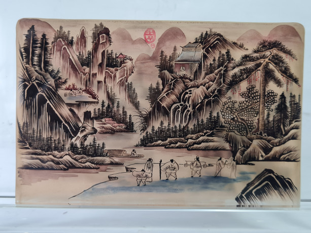 Декоративная 3Д картина в стекле "Горный пейзаж. Китай", 18,5 x 3 x 11,5 см, Германия, 1960-70гг. 