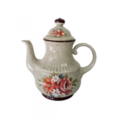 Набор чайный винтажный Winterling Marktleuthen Bavaria в бежевых тонах с крапинками и яркими цветами: чайник, чашки и блюдца, керамика, Германия, 1960-70гг.