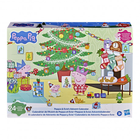 Hasbro Peppa Pig Peppas & Evies Adventskalender 2026, 2 Figuren, 15 Accessoires und 8 Stickerboegen, Hasbro Peppa Pig Адвент-календарь 2026 с фигурками Пеппы и малышки Иви, 15 аксессуарами и 8 листами наклеек
