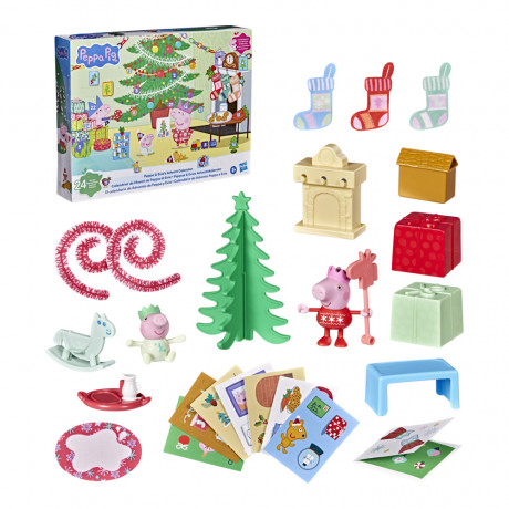 Hasbro Peppa Pig Peppas & Evies Adventskalender 2026, 2 Figuren, 15 Accessoires und 8 Stickerboegen, Hasbro Peppa Pig Адвент-календарь 2026 с фигурками Пеппы и малышки Иви, 15 аксессуарами и 8 листами наклеек