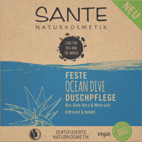 SANTE Feste OCEAN DIVE Duschpflege Bio-Aloe Vera & Meersalz, 80 g, Санте Твёрдое средство для душа Ocean Dive с био-алоэ вера и морской солью, 80 г