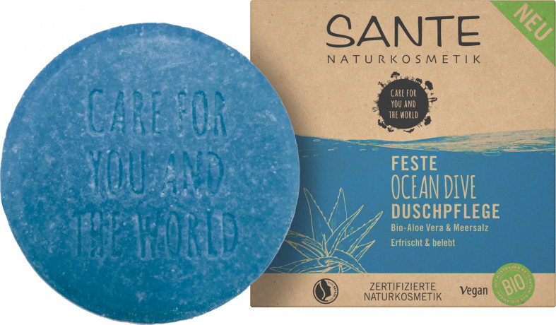 SANTE Feste OCEAN DIVE Duschpflege Bio-Aloe Vera & Meersalz, 80 g, Санте Твёрдое средство для душа Ocean Dive с био-алоэ вера и морской солью, 80 г