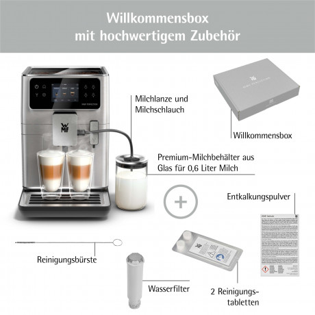 WMF WMF Kaffeevollautomat Perfection 680, (41 x 25 x 37,1 cm, 15 bar, 1550 W) inkl. 0,6l Milchbehalter Полностью автоматическая кофемашина WMF Perfection 680 (41 x 25 x 37,1 см, 15 бар, 1550 Вт), включая контейнер для молока емкостью 0,6 л.