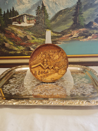 Резная настенная 3D тарелка Миттенвальда, ручная работа, 15 x 2 см, Германия, 1960-70гг.
