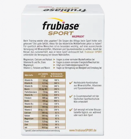 frubiase Sport Waldfrucht Brausetablette (20x12 g), 240 g Шипучие таблетки frubiase Sport Wild Berry c ароматом лесных ягод, 20шт