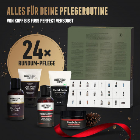 Brooklyn Soap Company Advent Calendar 2025 Мужской адвент-календарь премиум класса, 24 эксклюзивных средства по уходу за бородой, телом, лицом и волосами