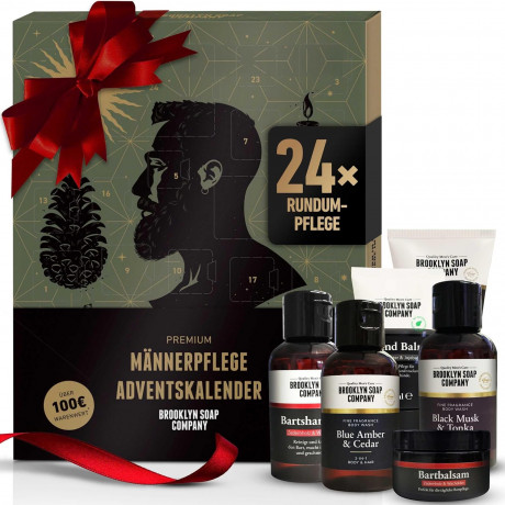 Brooklyn Soap Company Advent Calendar 2025 Мужской адвент-календарь премиум класса, 24 эксклюзивных средства по уходу за бородой, телом, лицом и волосами