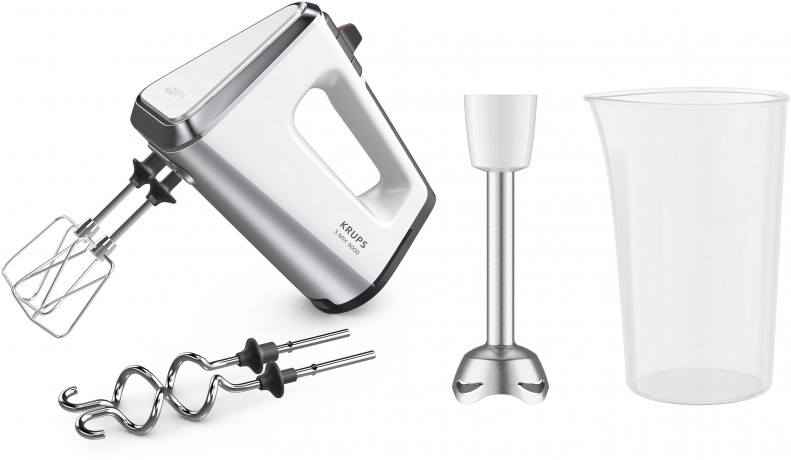 Krups Krups Handmixer GN9121 3, Mix 9000, 750 W, inkl. Schneebesen, Knethaken, Purierstab-Aufsatz, Messbecher Ручной миксер Krups GN9121 3, Mix 9000, 750 Вт, включая венчик, крюк для теста, насадку для ручного миксера, мерный стакан