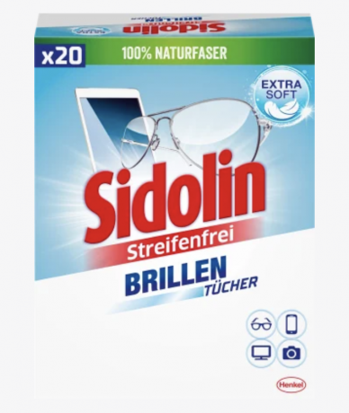 Sidolin Brillenputztucher Streifenfrei, 20 х 10stk Sidolin Extra Soft влажные салфетки для очков и оптики (Германия), анти-жир, без разводов, для линз и экранов, 20 шт x 10 упаковок
