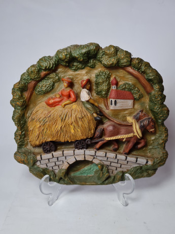 Объемная картина "Телега с сеном", 21 x 22,5 x 2,5 см, Германия, 1960-70гг.