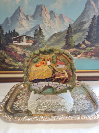 Объемная картина "Телега с сеном", 21 x 22,5 x 2,5 см, Германия, 1960-70гг.