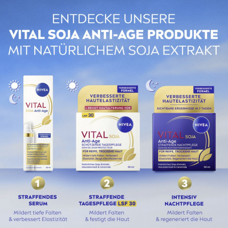 NIVEA Vital Soja Anti-Age Straffendes Serum, 40 ml, Нивеа Сыворотка для лица, экстракт сои, церамиды и сквалан, подтяжка для зрелой кожи, 40 мл