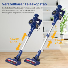 7Magic 7Magic Akku-Handstaubsauger, 160,00 W, 4 in 1 Teleskop-Staubsauger, 25Kpa, max. 40min Laufzeit,5-stufigem Filtersystem, 1,0L Staubbehalter Blau Беспроводной ручной пылесос 7Magic, 160,00 Вт, телескопический пылесос 4 в 1, 25 кПа, время работы до 40