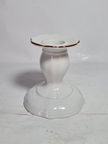 Подсвечник винтажный Seltmann Weiden, белый с золотой каймой, фарфор, 10 x 9 см, Германия, 1960-70гг.